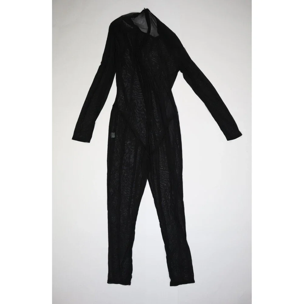 PRETTYLITTLETHING Catsuit Womens 16 Plus Black Sheer Animal Print Long Sleeve - Picture 6 of 10